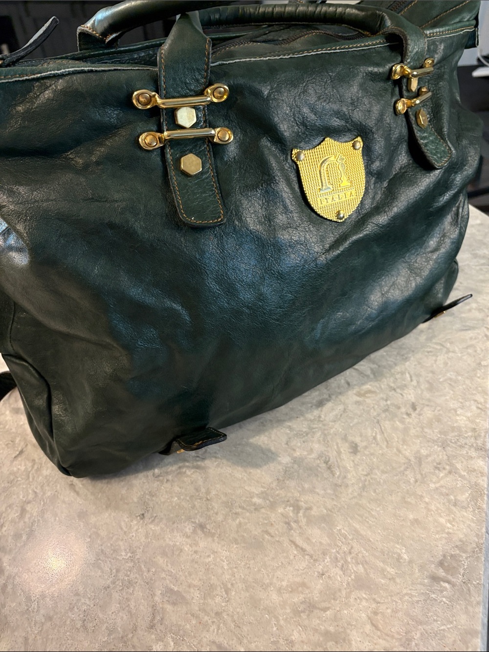 Forest green Vintage Italian Leather Tote.